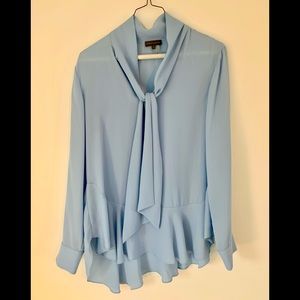 Vince Camuto Tie Neck Asymmetrical Hem Sheer Sky Blue Tunic